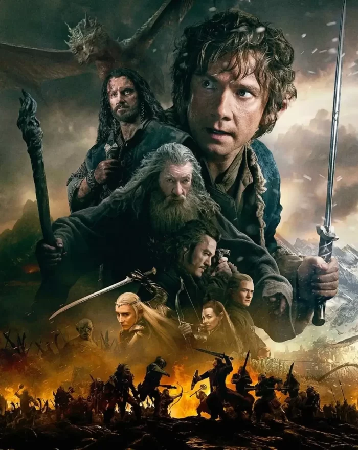 Em "O Hobbit: A Batalha dos Cinco Exércitos", o dragão Smaug lança sua fúria ardente contra a Cidade do Lago que fica próxima da montanha de Erebor. Bard consegue derrotá-lo, mas, rapidamente, sem a ameaça do dragão, inicia-se uma batalha pelo controle de Erebor e sua riqueza. Os anões, liderados por Thorin, adentram a montanha e estão dispostos a impedir a entrada de elfos, anões e orcs. Bilbo Bolseiro e Gandalf tentam impedir a guerra.